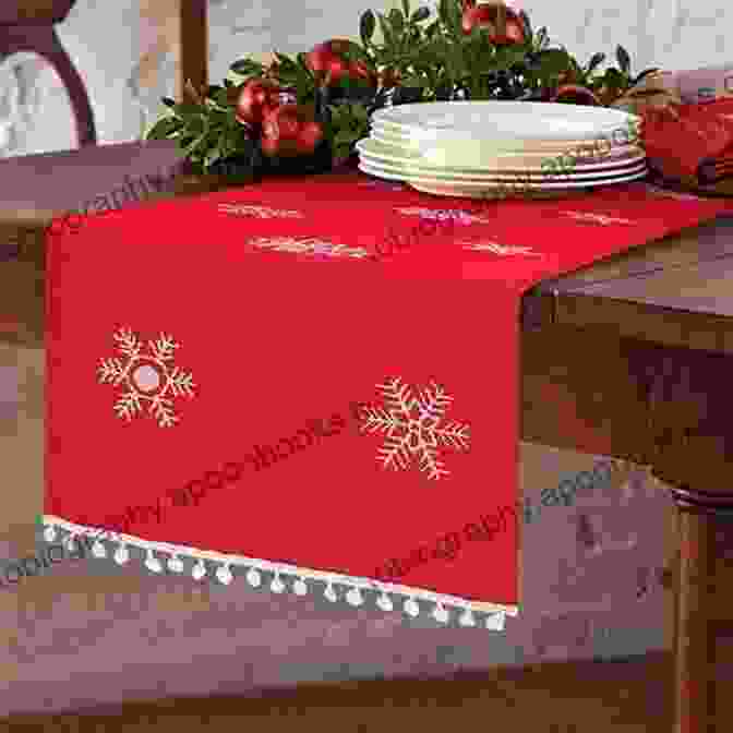 A Red And Green Table Runner With A White Snowflake Motif. Mandy S Magical Christmas: 10 Timeless Sewing Patterns For A Handmade Yule