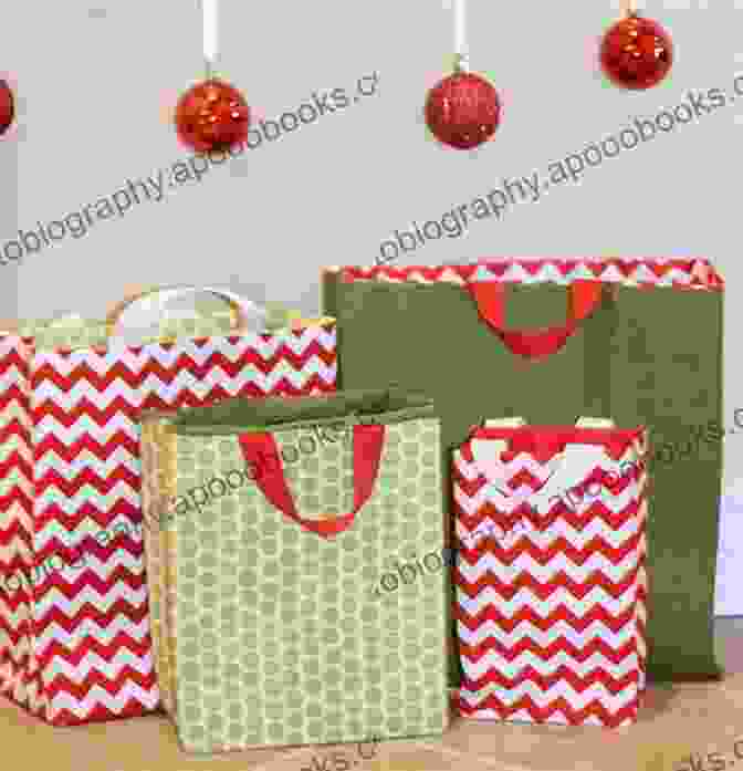 A Set Of Two Gift Bags Made From Red And Green Fabric With White Snowflake Appliques. Mandy S Magical Christmas: 10 Timeless Sewing Patterns For A Handmade Yule