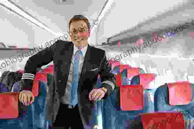 Flight Attendant Joe Standing Confidently In A Passenger Plane, Wearing A Uniform With A Name Tag That Reads 'Joe' Flight Attendant Joe (Flight Attendant Joe 2)