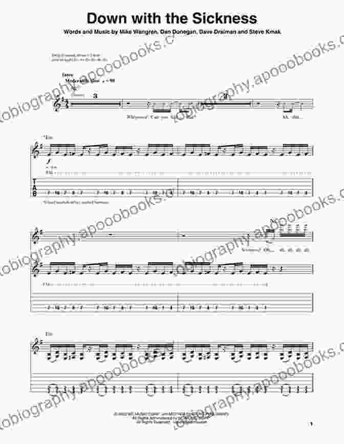 Guitar Tablature Example Disturbed: The Sickness: Authentic Guitar TAB/Bass TAB Edition: Guitar Tablature And Bass Tablature